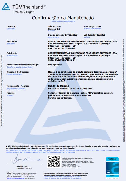 TÜV 23.0536 FlexAtox 06 - 1kV Unipolar e Multipolar classes 4 e 5 Rev.01 Val. 05-2028 TÜV 23.0536 FlexAtox 06 - 1kV Unipolar e Multipolar classes 4 e 5 Rev.01 Val. 05-2028